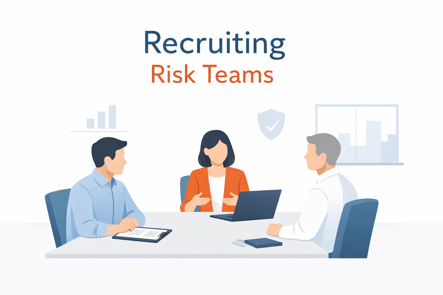 Minimalist illustration of a interview panel meeting in a modern boardroom