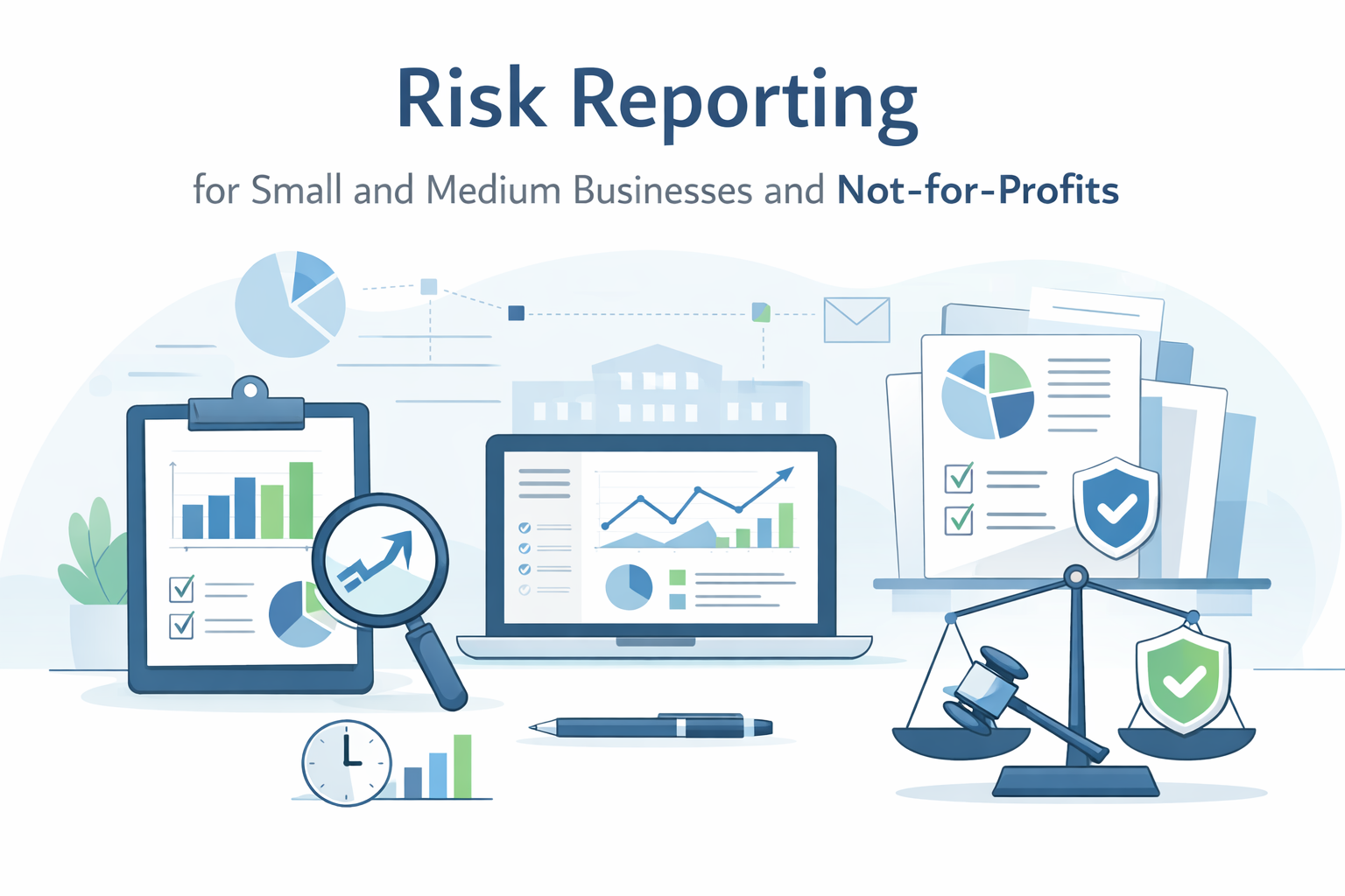 Stylised illustration of a desk with laptop and checklist