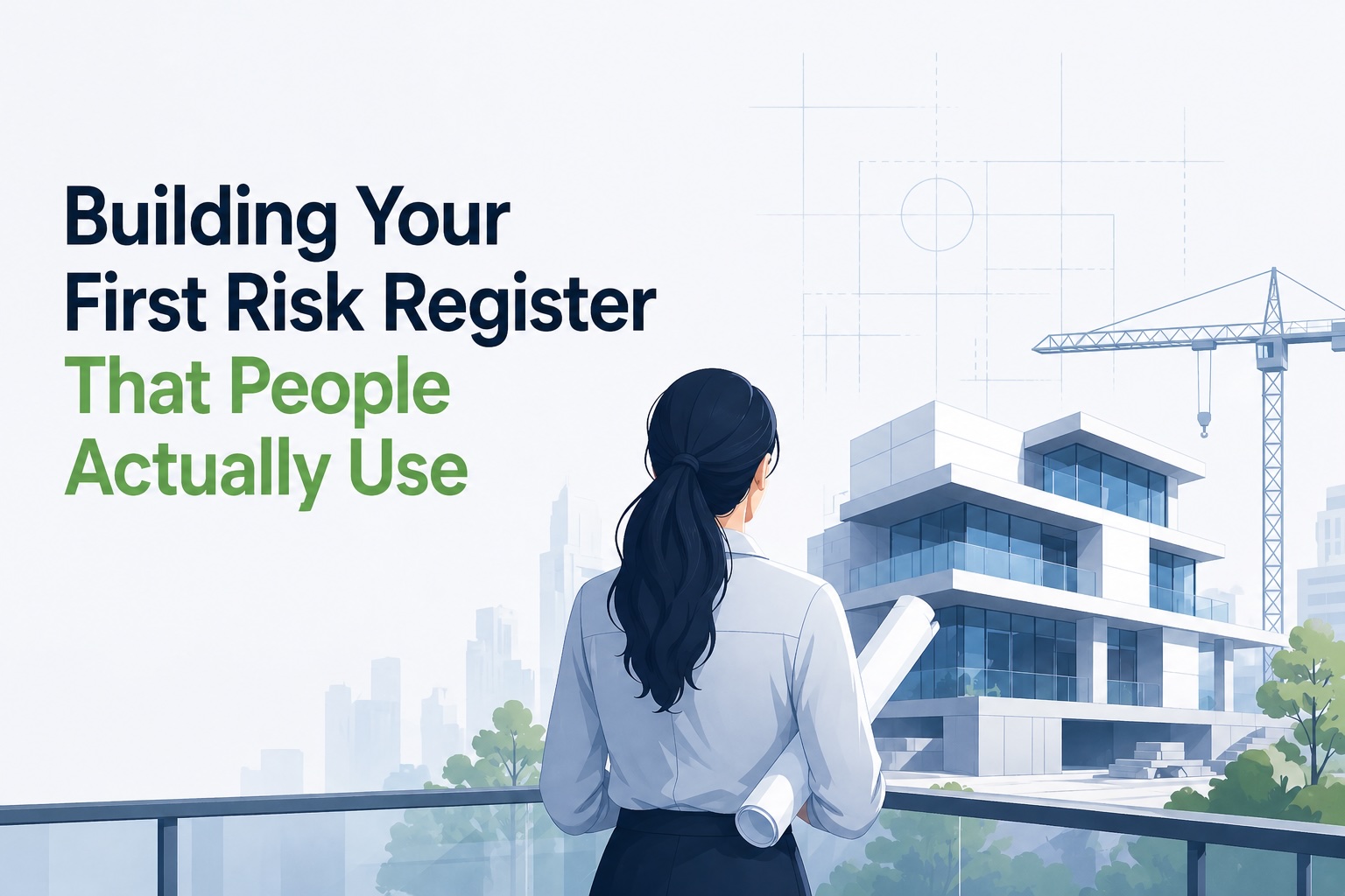 Minimalist illustration of a person overlooking a construction project