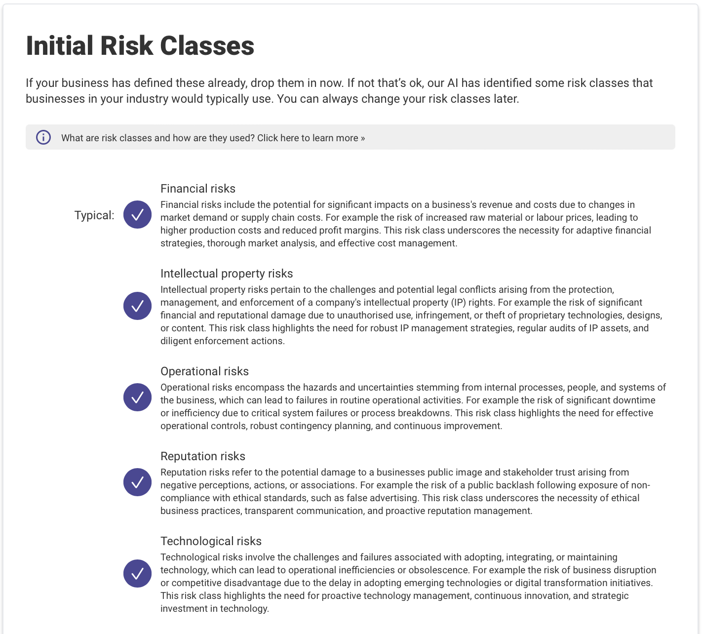 Risk Classes — example 6