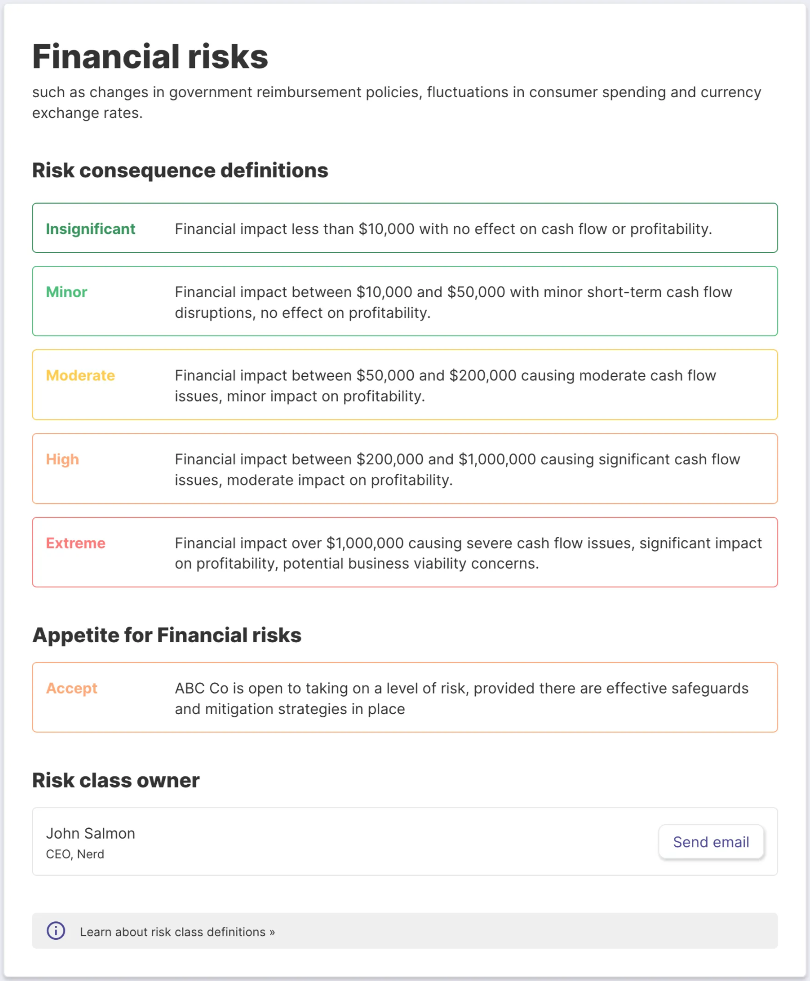Risk Classes and Risk Consequences — example 8