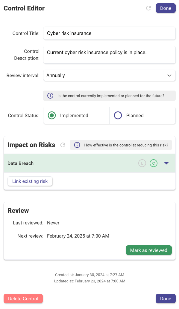 Reviewing Controls — example 6