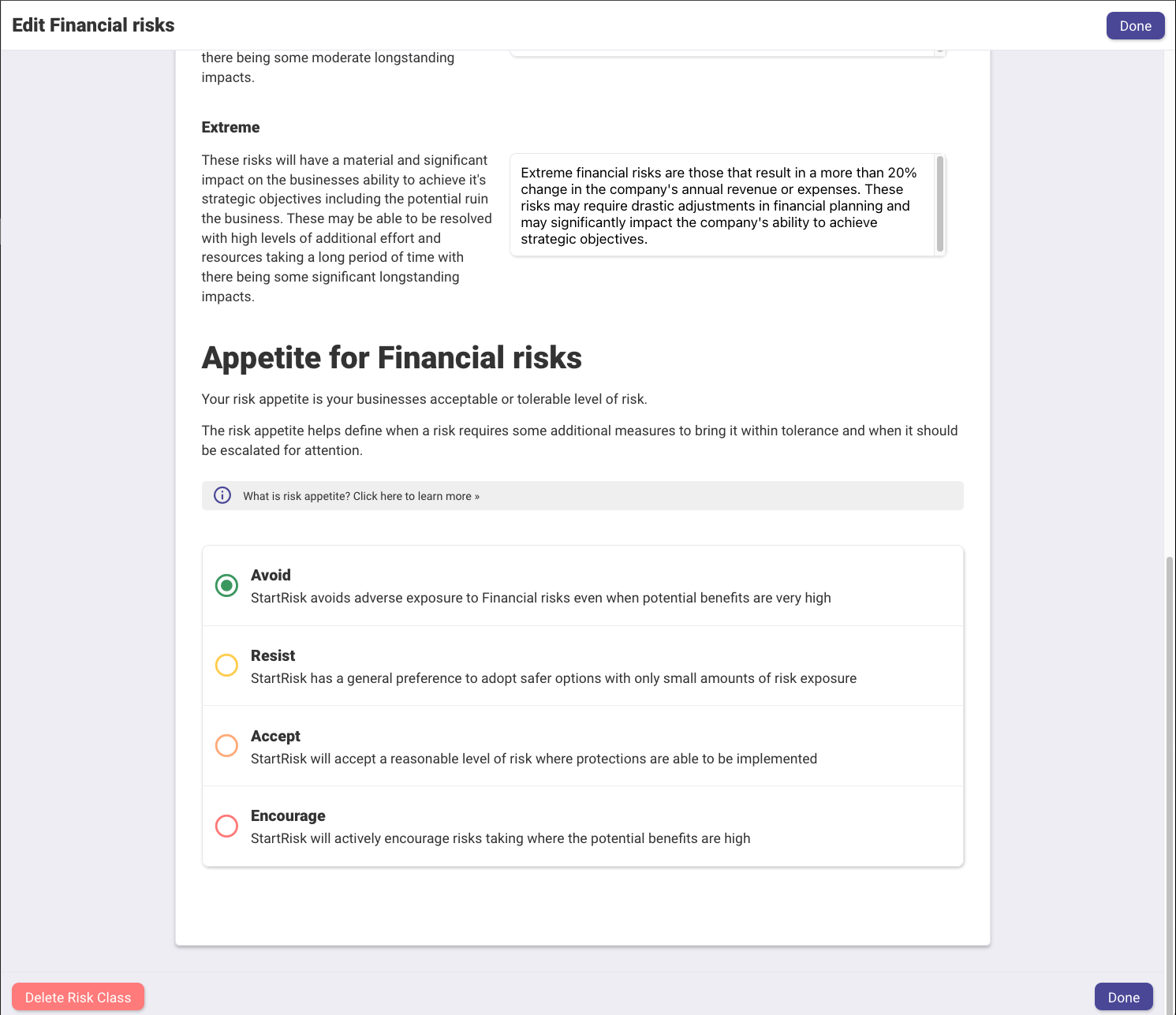 Reviewing Risk Appetite — example 7
