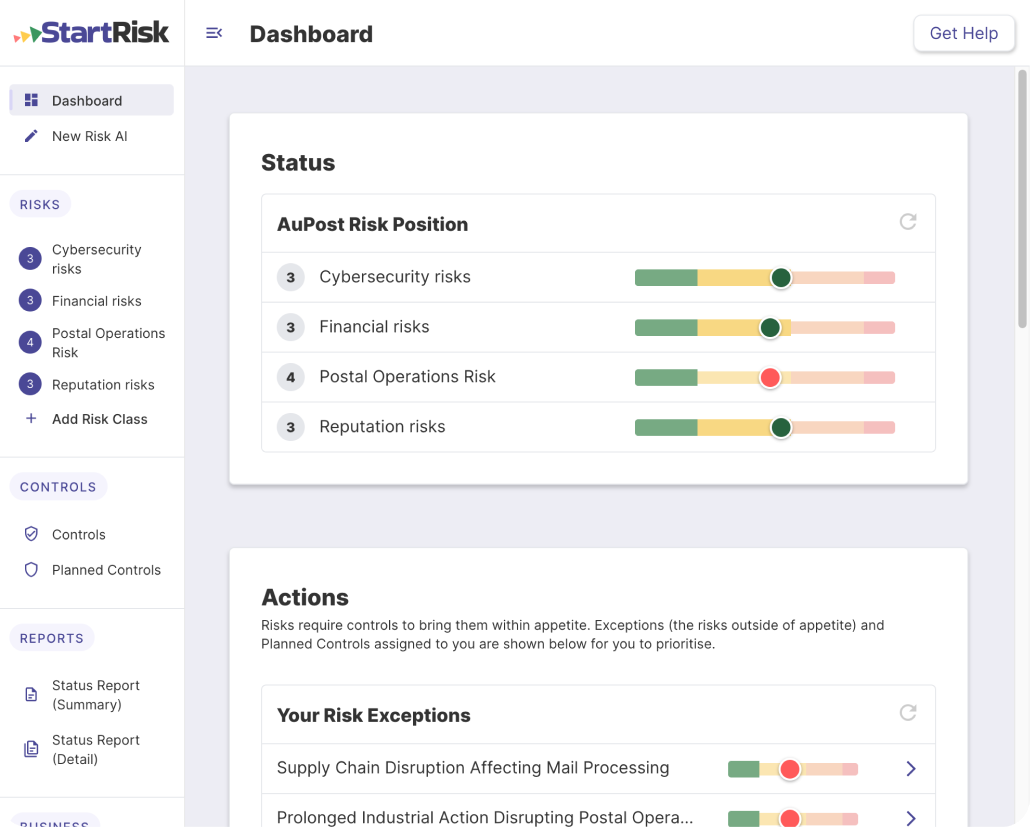Typical spreadsheet-based risk register